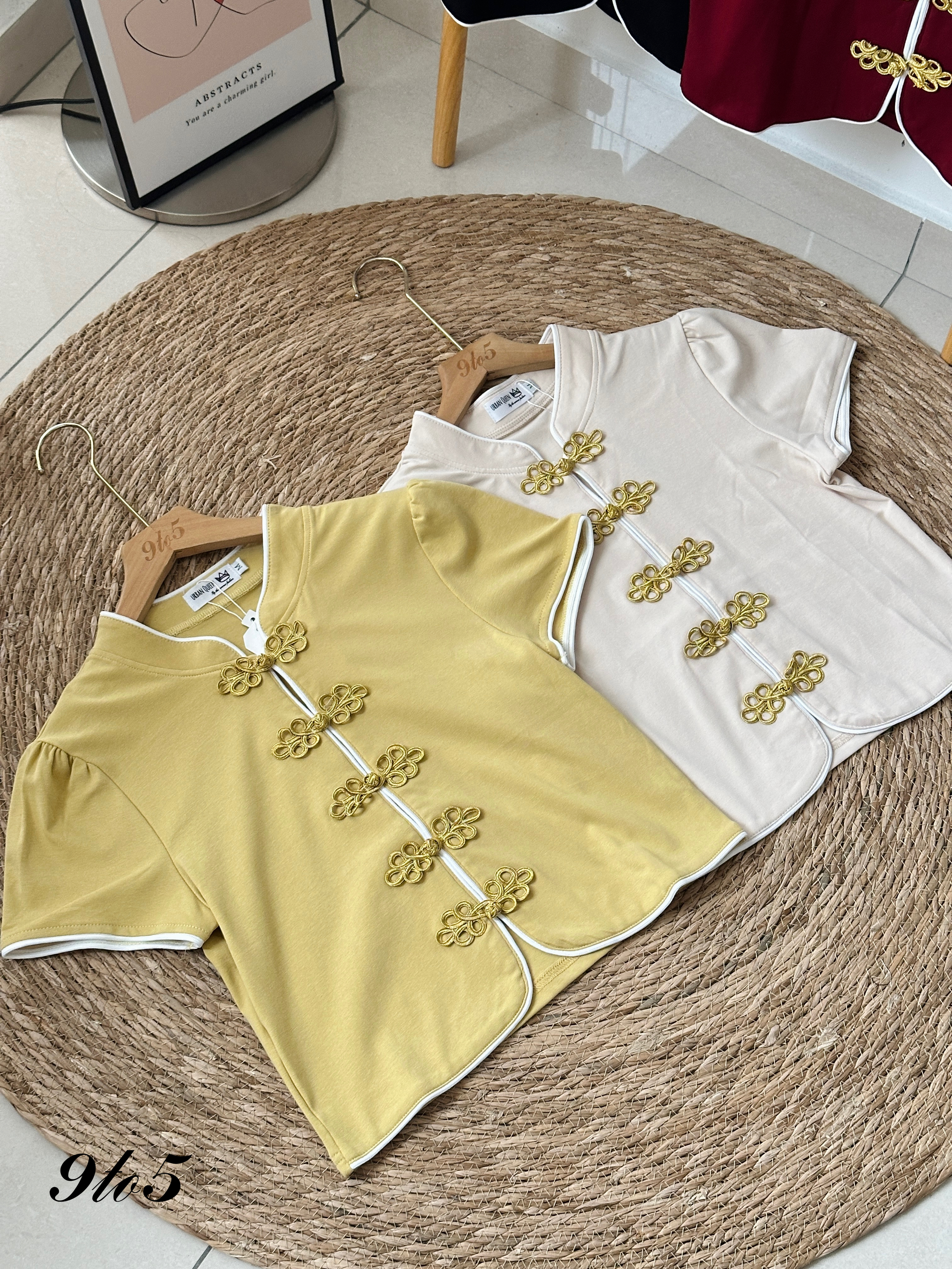 T3914 Puff Sleeve Cheongsam Top - 4 Colors