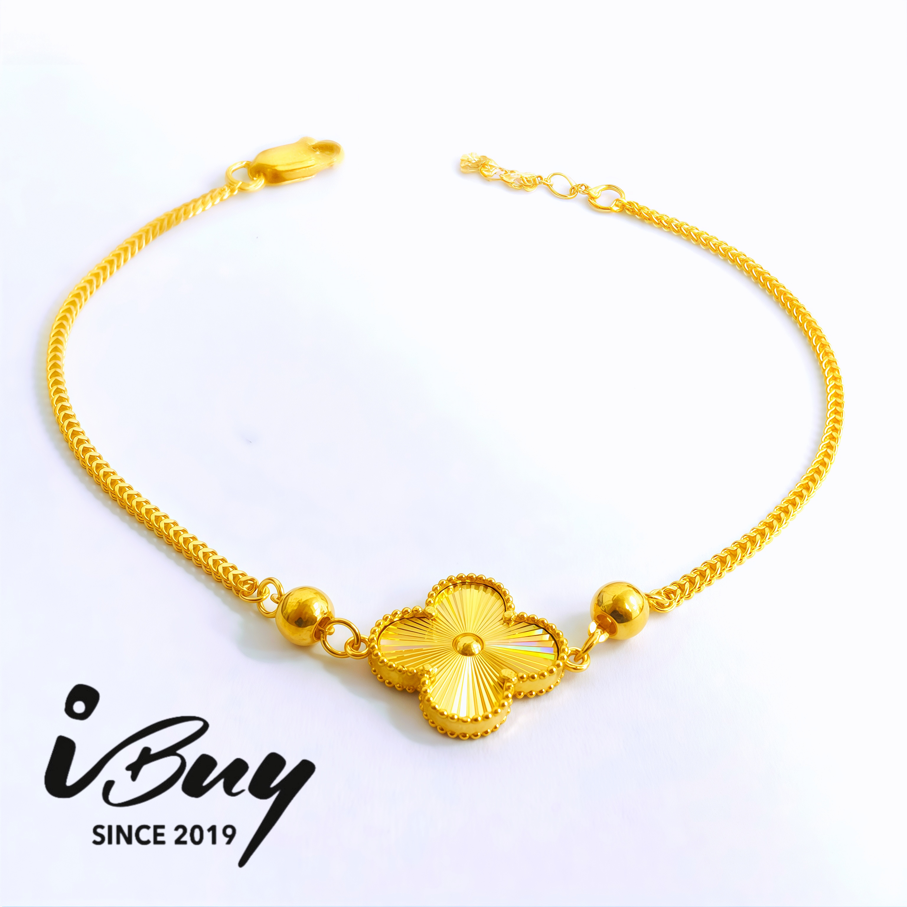 916 GOLD 12MM N.L 1 VCA FOX CHAIN BRACELET 916 金 12MM1花极光四叶草狐尾手链