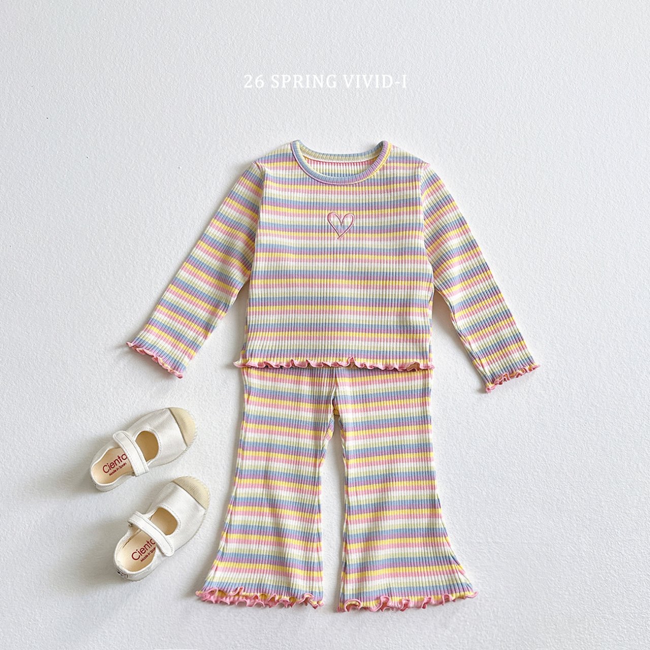 🌸預訂 韓國直送🌸🇰🇷VIVIDI兩色彩虹條紋花邊喇叭褲