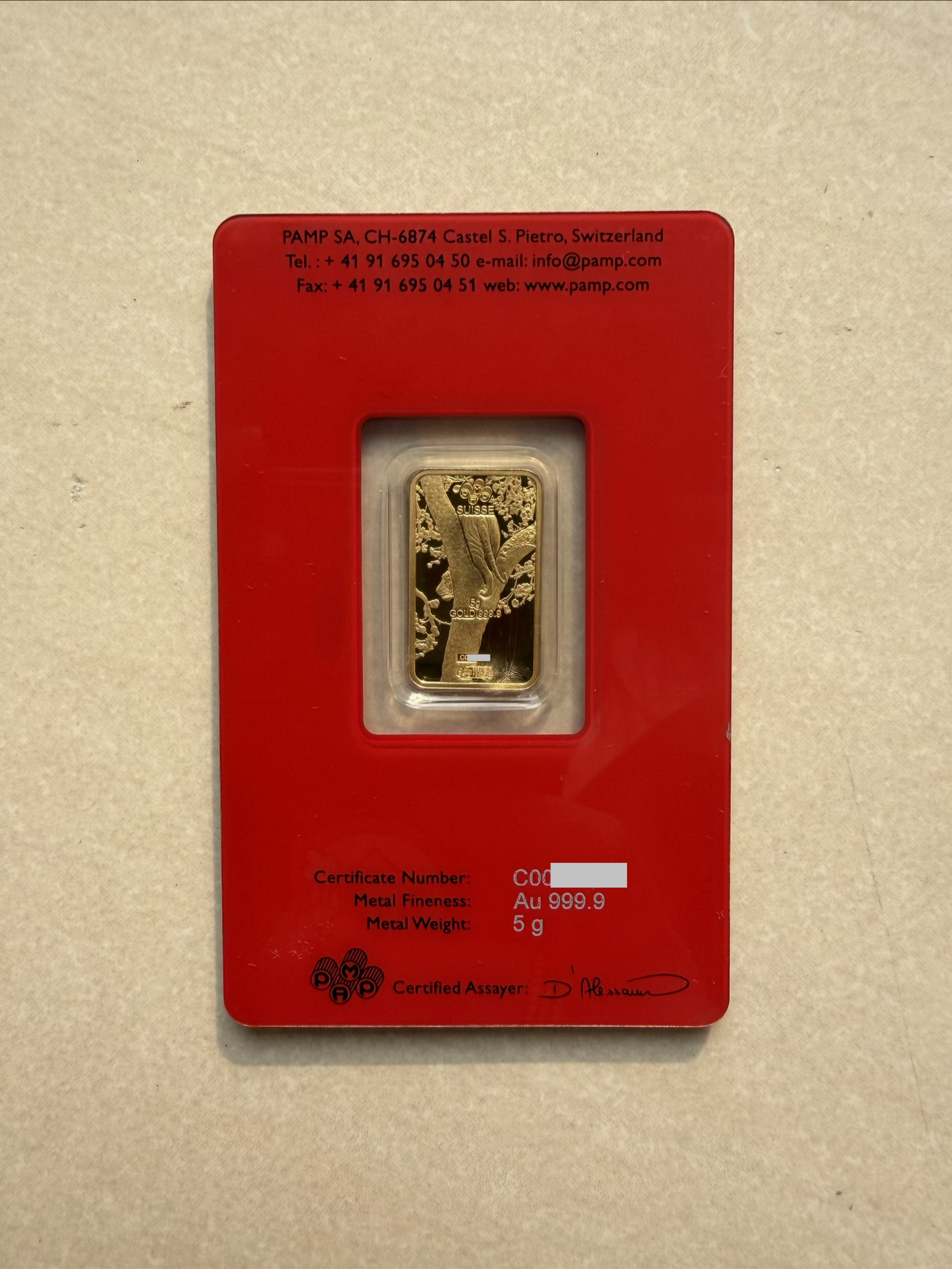 (SN4822) PAMP Lunar Tiger 2022 5g 🇨🇭Fine Gold Bar Emas 999.9 生肖虎
