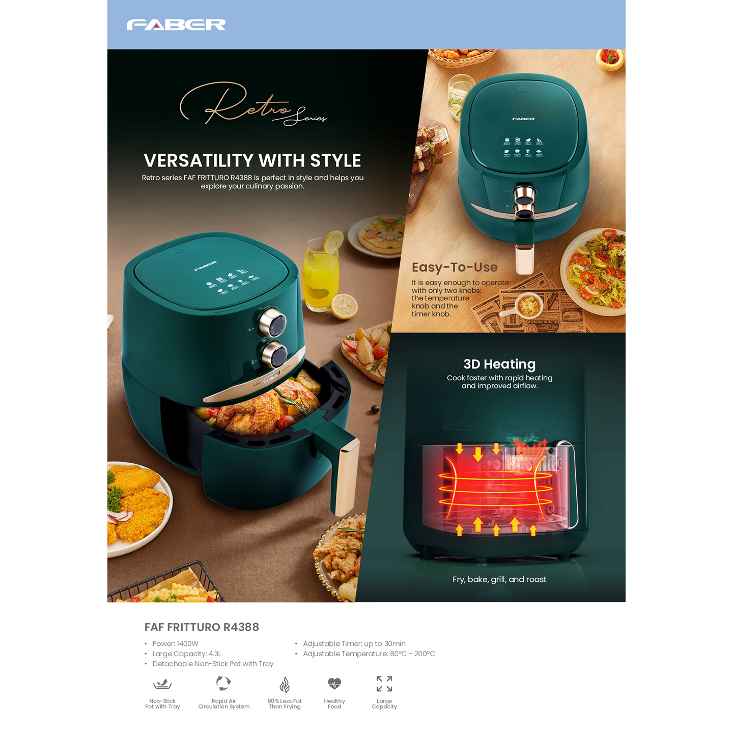 Faber 4.3L Non-Stick Air Fryer R4388