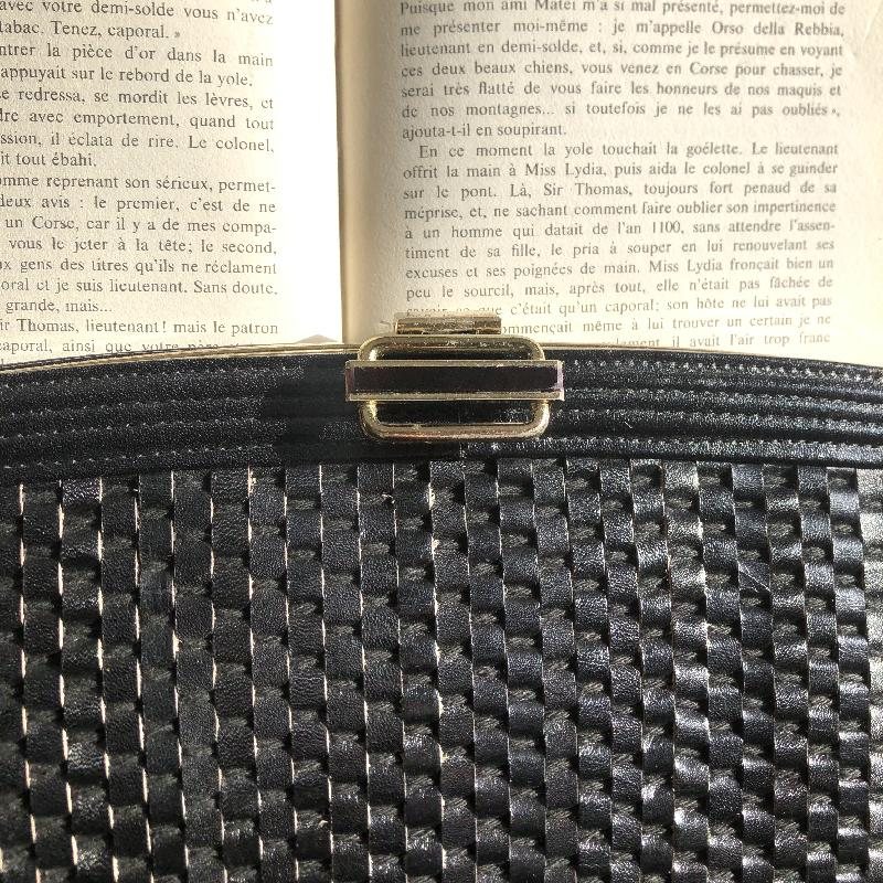 Vintage Black Weaving Leather Strips Two-Way Clutch/Shoulder Bag from Japan (MT1628)