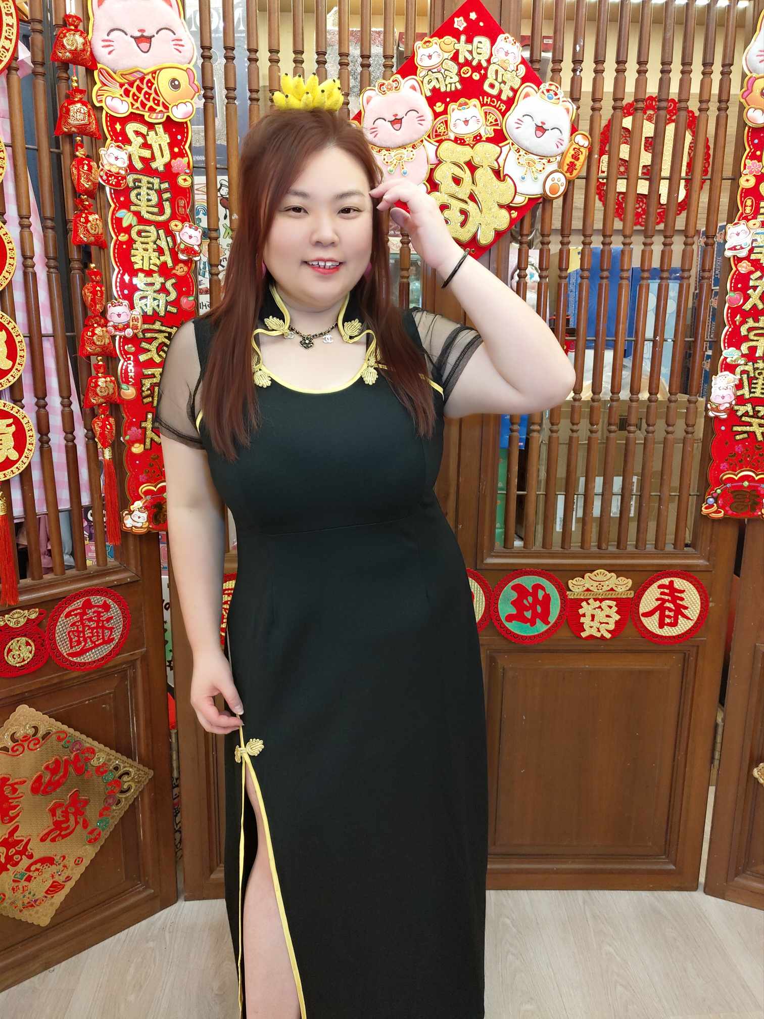 OTD04 TW#5323 开叉网纱旗袍长裙