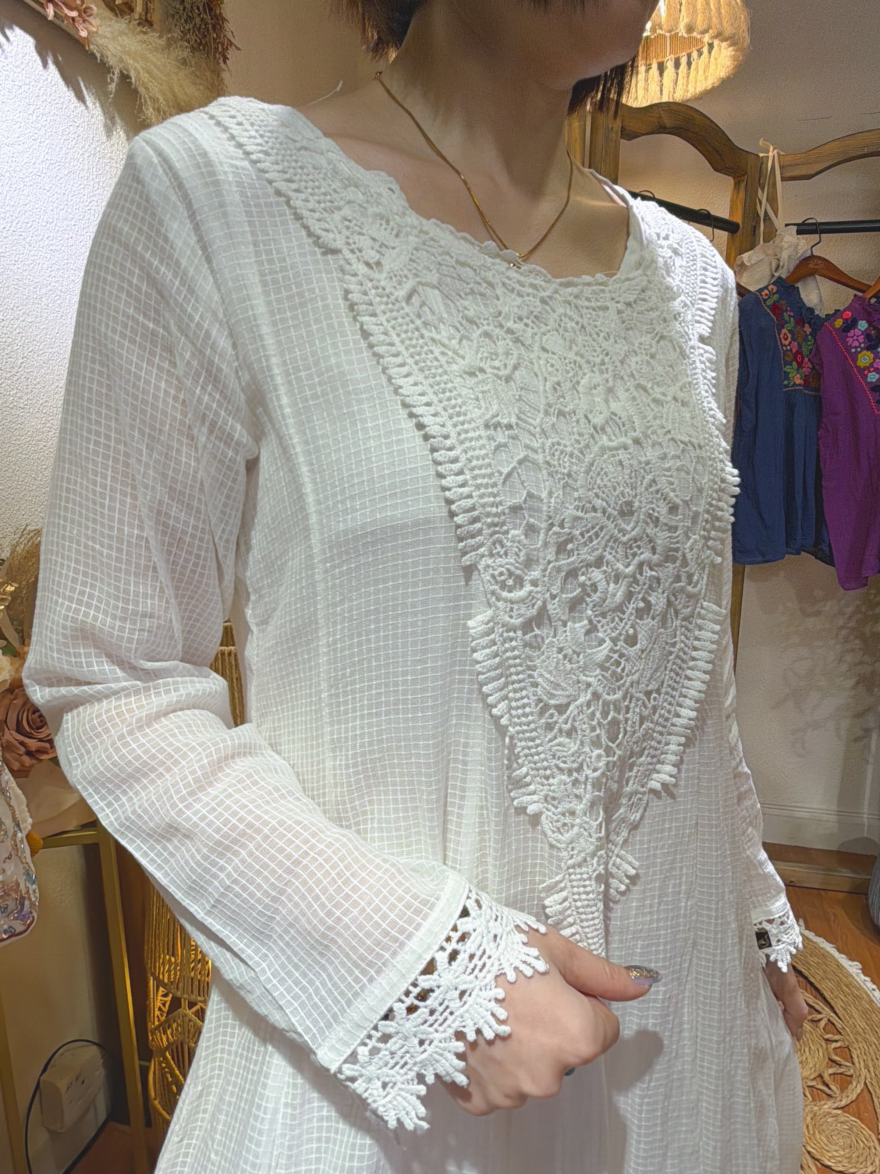 2130 Sqaured White Cotton Long Sleeve OP Set of 2
