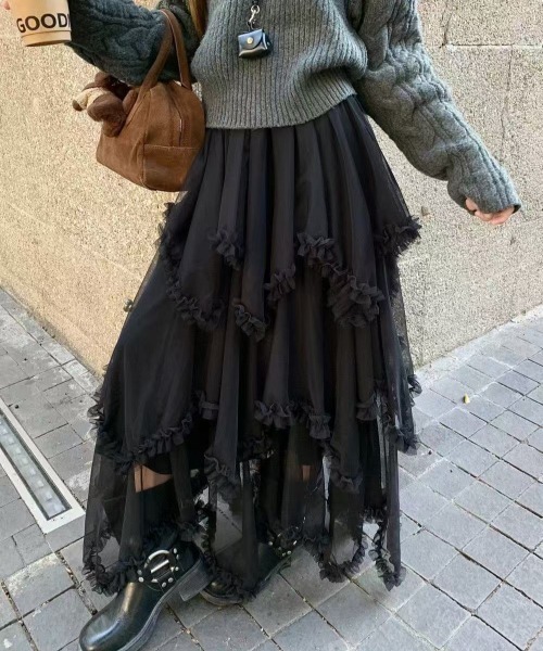 Lace薄紗蛋糕長裙【JS006】