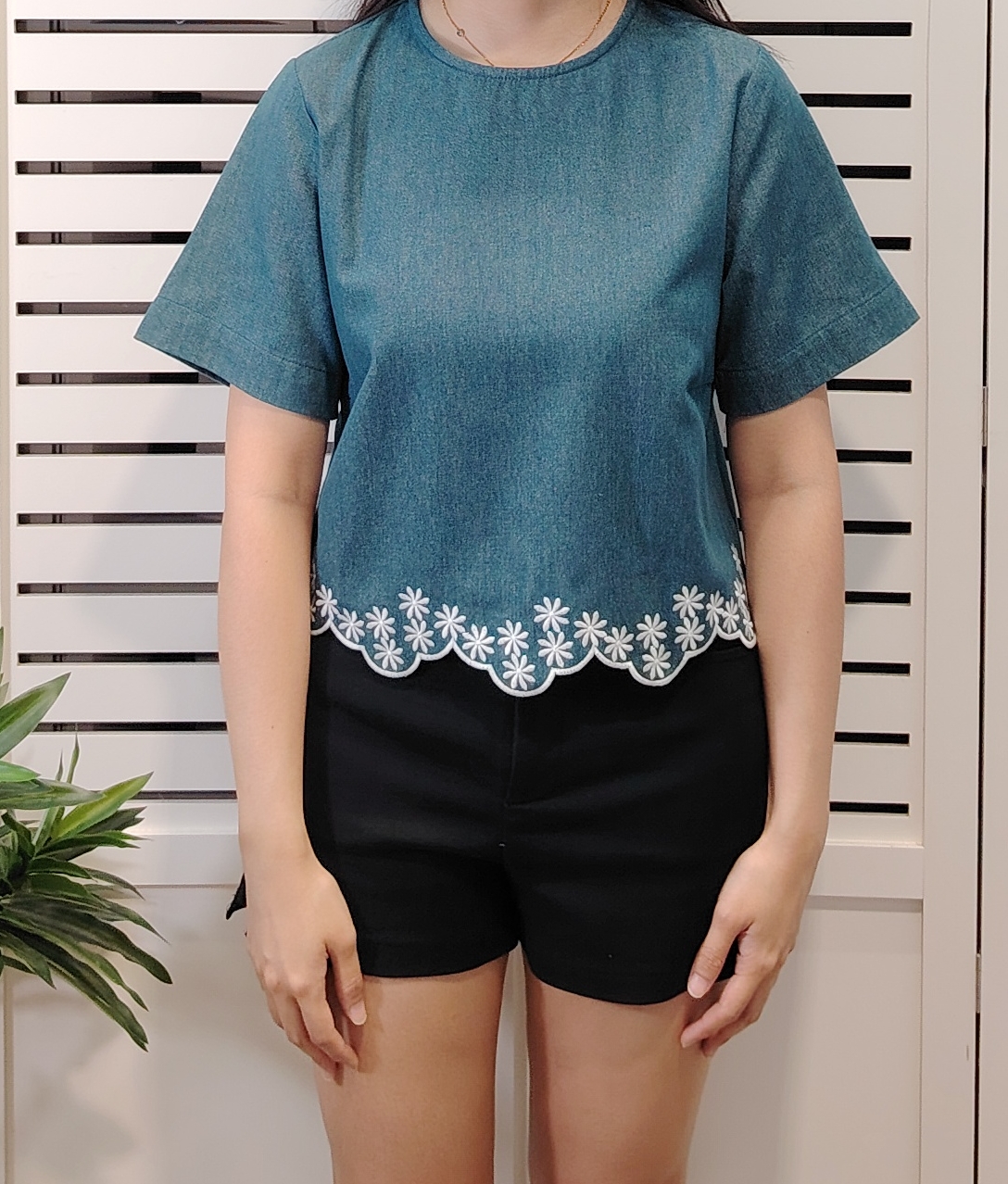 25010 Embroidery Denim Blouse