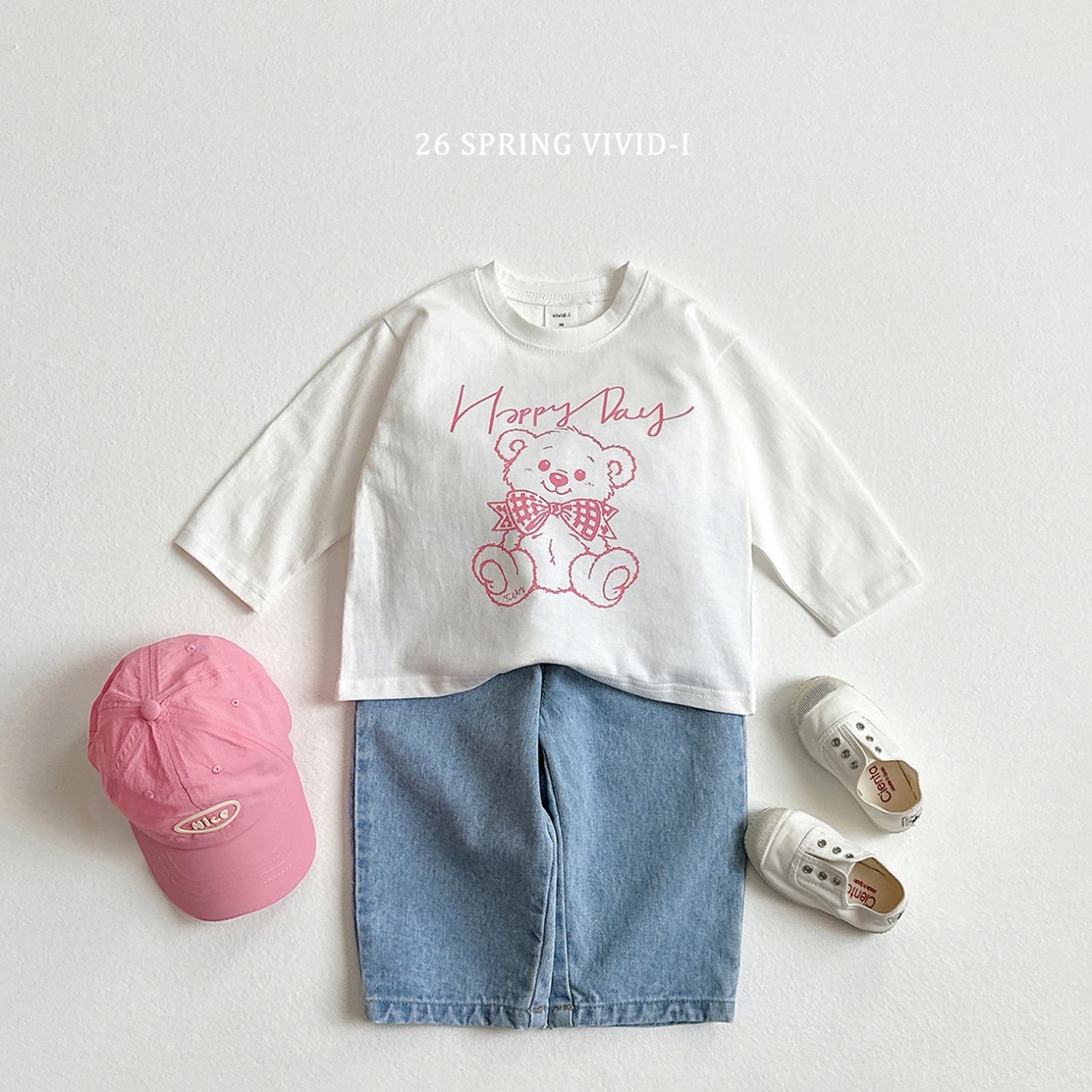 🌸預訂 韓國直送🌸🇰🇷VIVIDI五色快樂熊印花格紋上下套裝