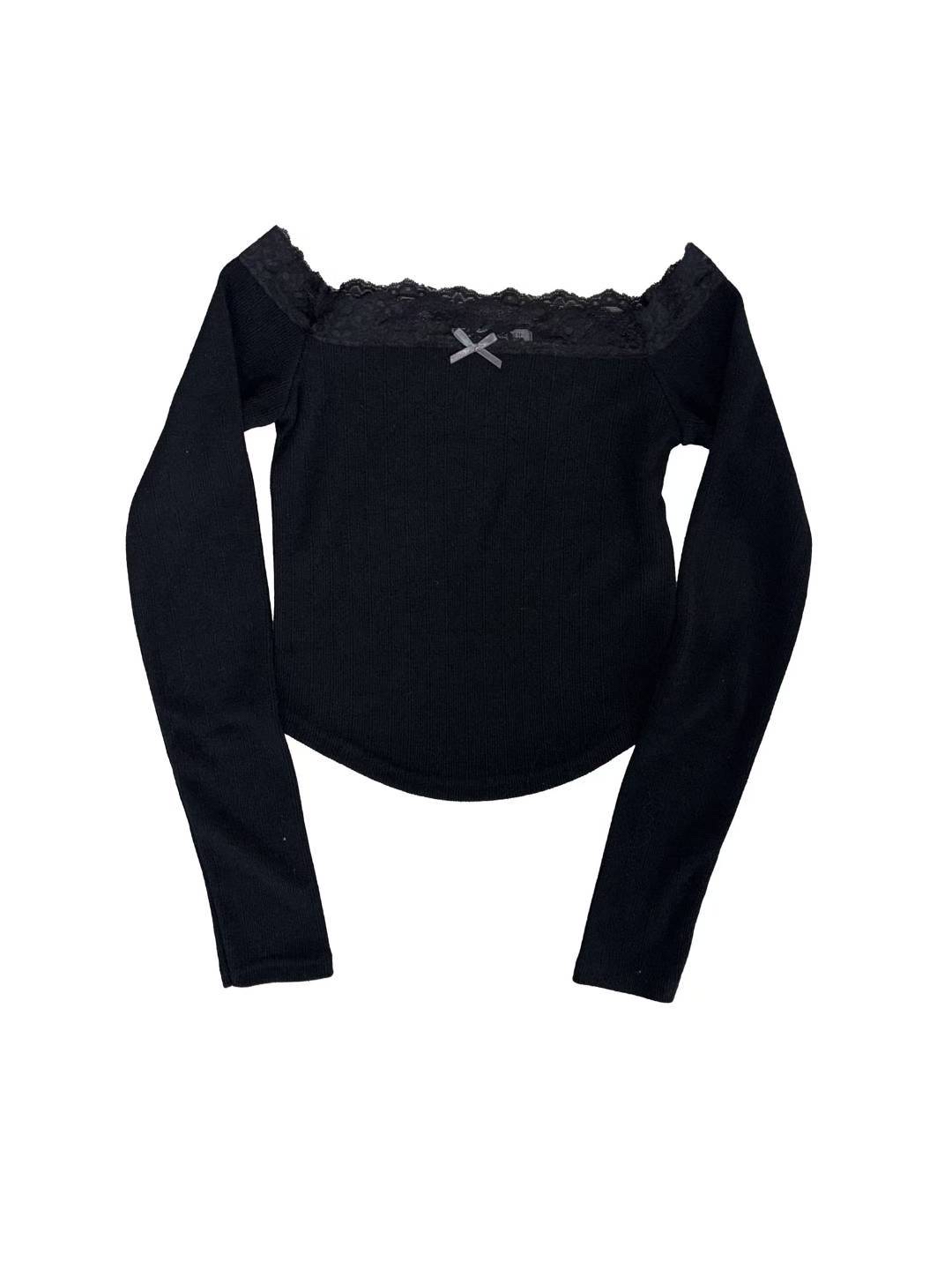 韓國針織lacy邊邊中間蝴蝶結一字膊