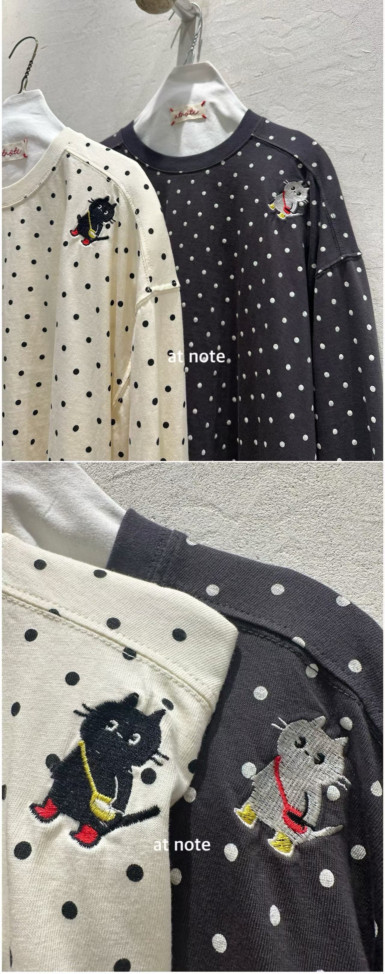 捲邊波點刺繡貓Tee