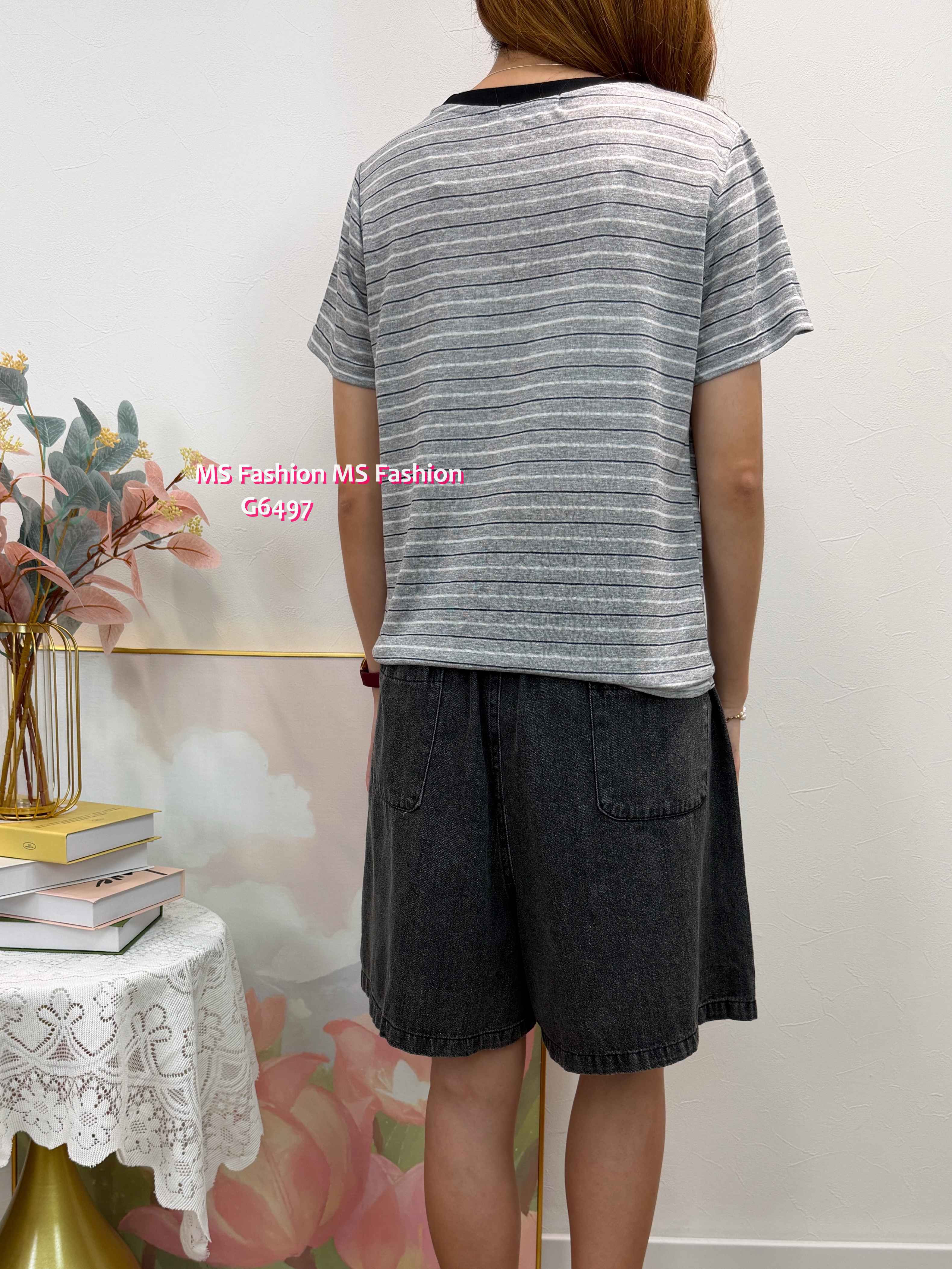 G6497 橫間南瓜print top