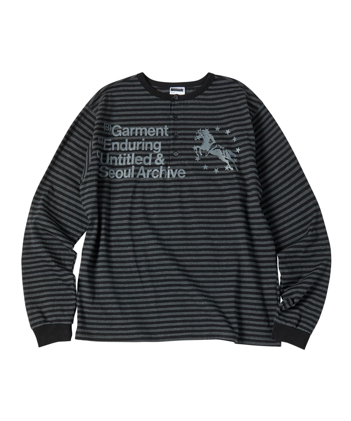 🇰🇷訂購｜UNTITLED｜Unicorn Small Stripe Henley Neck Long Sleeve 2色