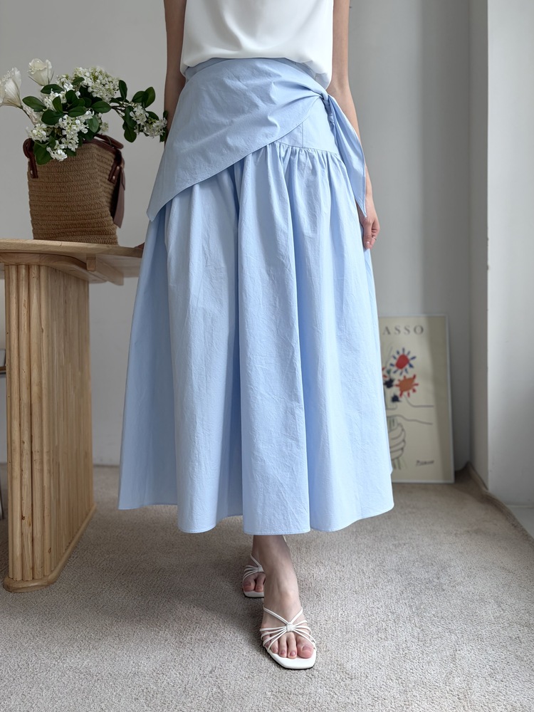 Wrap-Waist Flare Skirt (Blue)