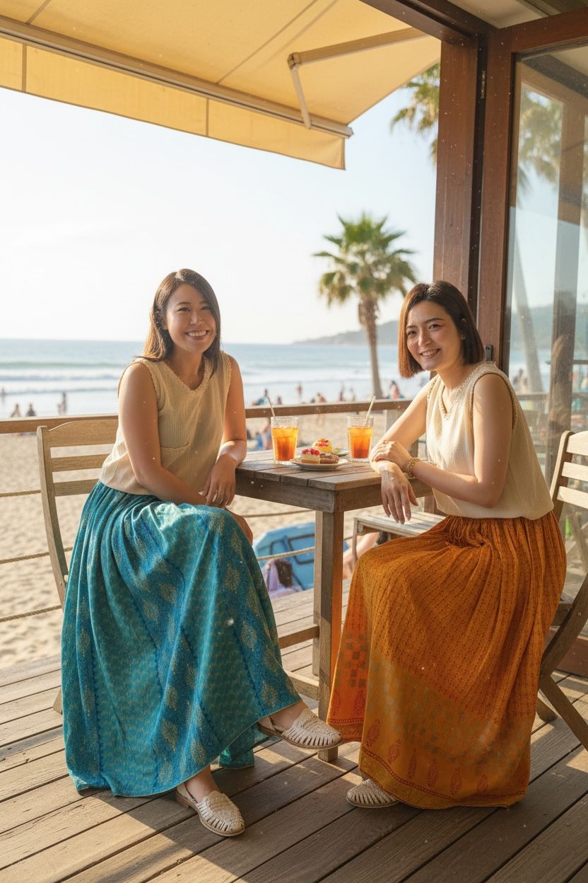 1625 Orange x Yellow Straight Line Pattem Skirt 38"