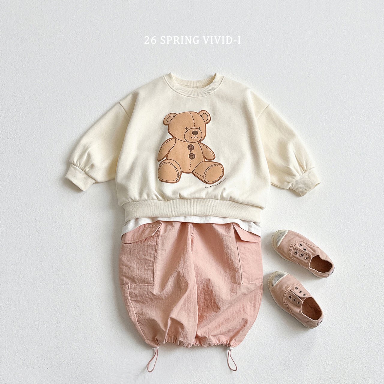 🌸預訂 韓國直送🌸🇰🇷VIVIDI三色泰迪熊印花寬鬆衛衣