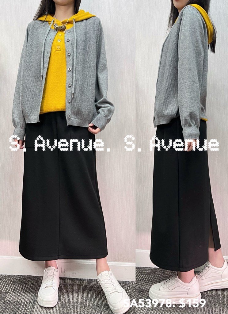 SA53978: 長袖有帽假兩件有鈕冷top