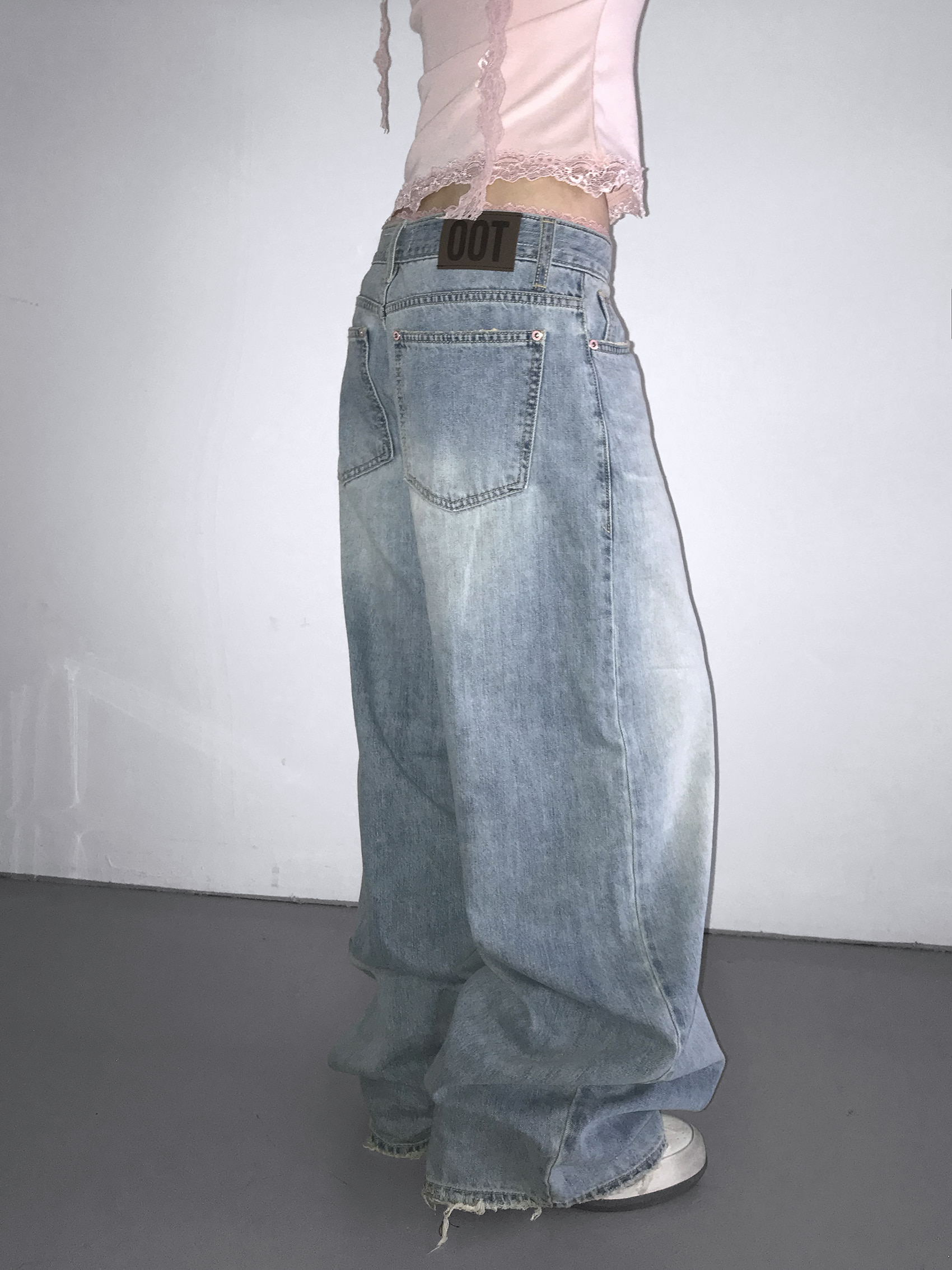 Lace Trim Layered Wide Leg Denim
