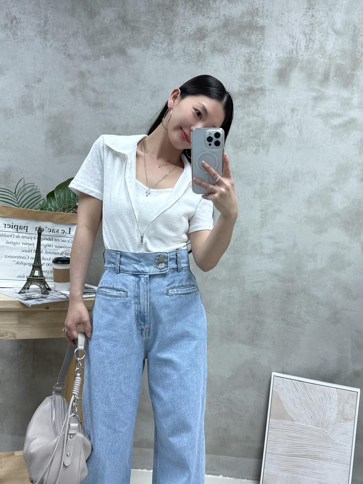 假兩件雙拉鏈Top