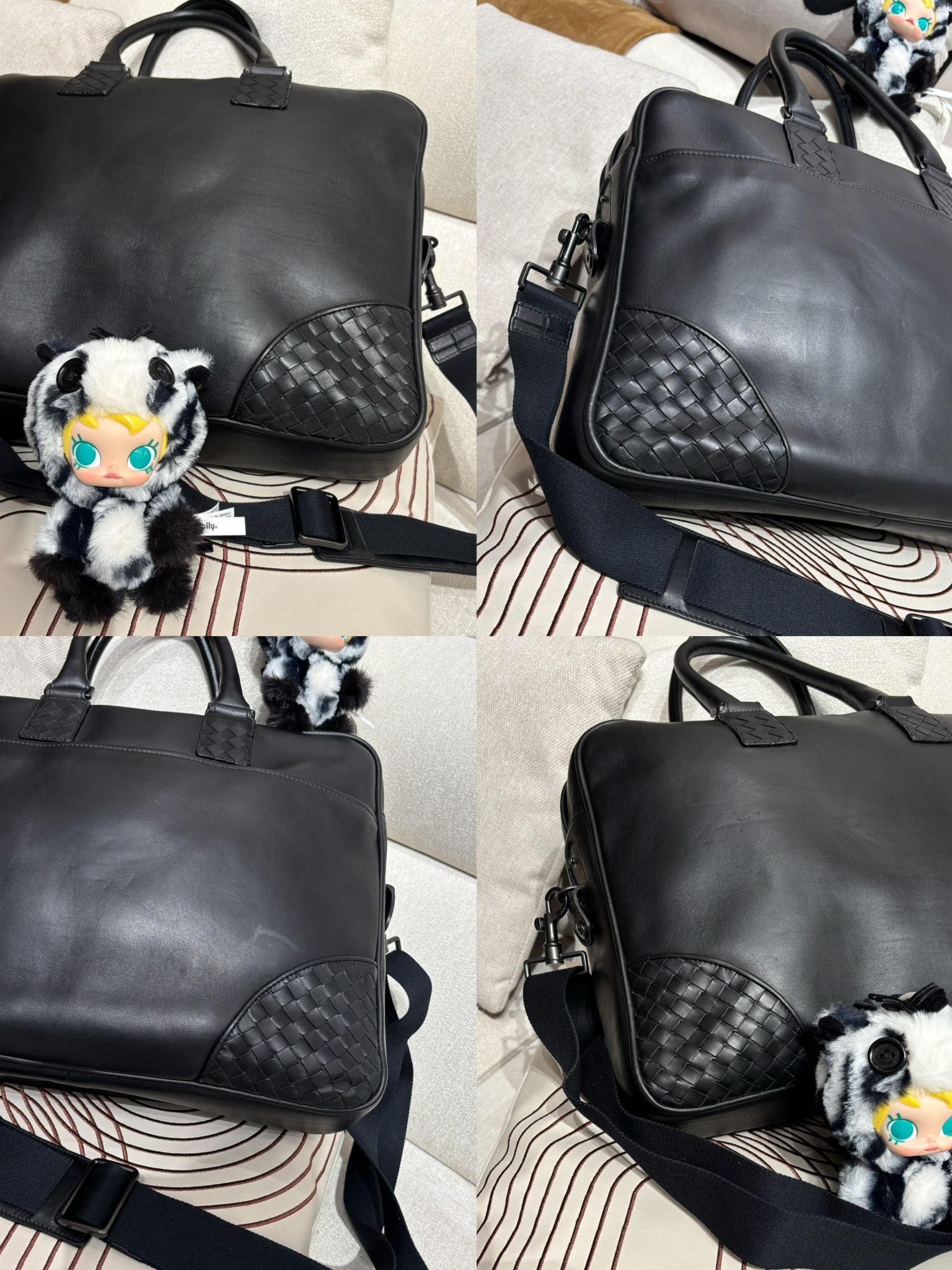 Bottega Veneta BV Black Intrecciato Leather Briefcase Bag 100%Authentic, 90%New ✅Dust bag