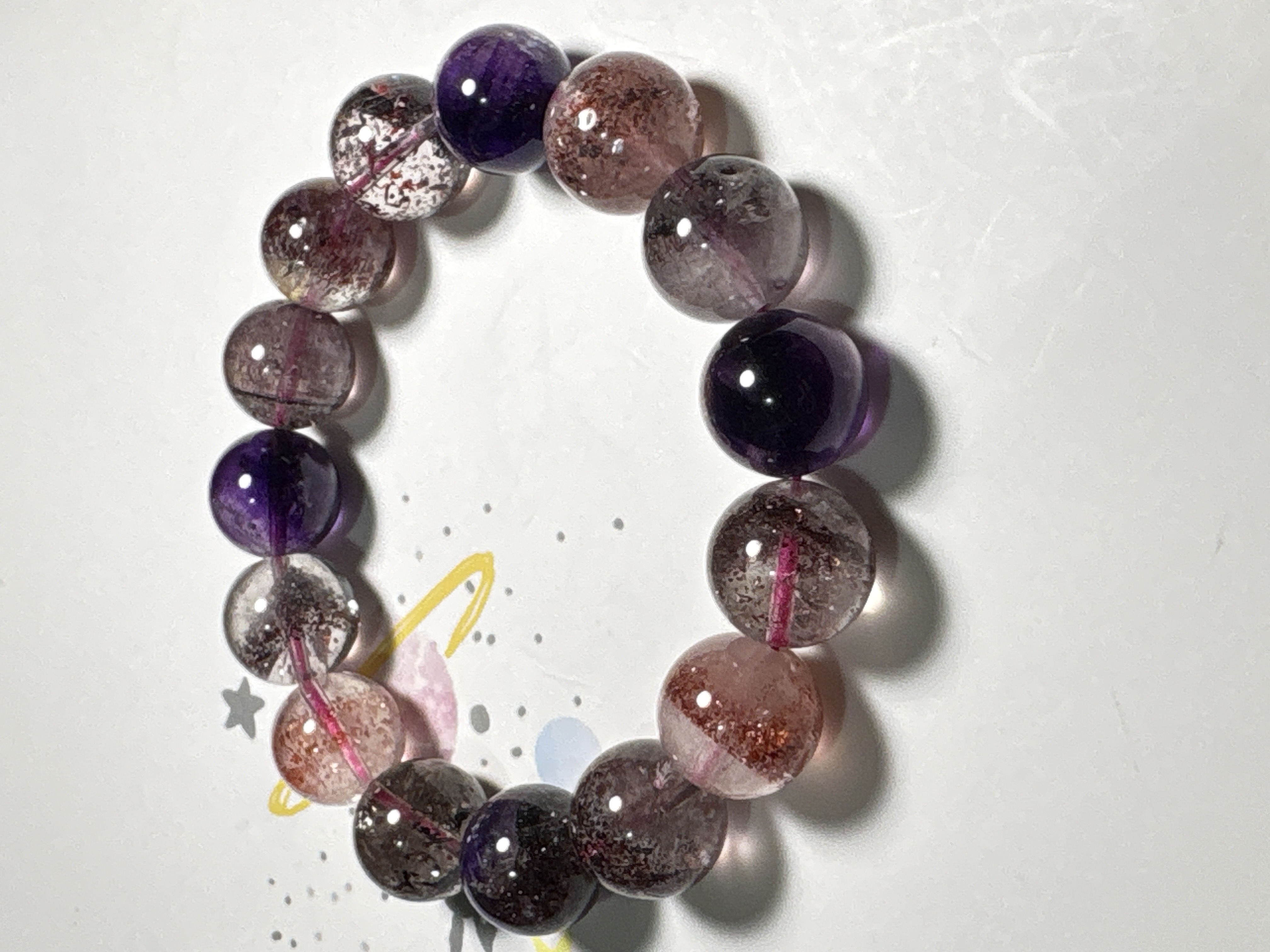 13.5 mm 超級七三輪骨幹晶石手串No.A3150丨規格：13.5 mm珠16cm手圍