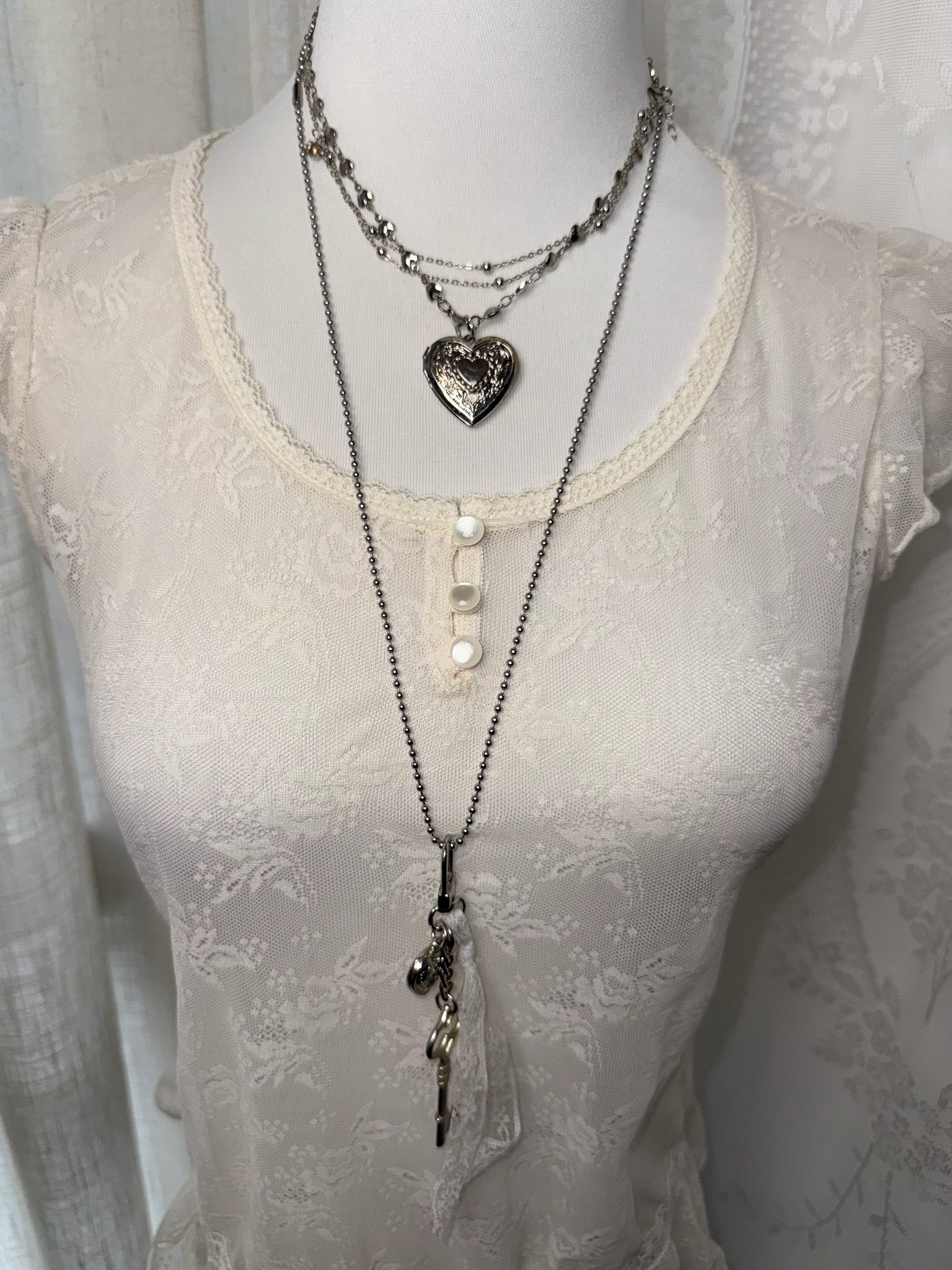 Jacquard Lace Scoop-Neck Blouse