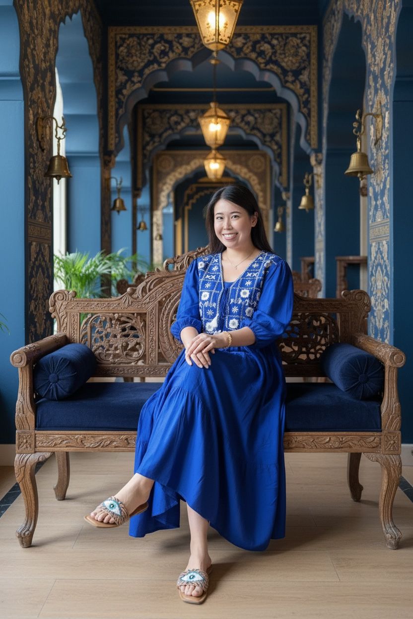 Blue with White Emb. Set of 2 Sleeveless OP with Jacket #1461