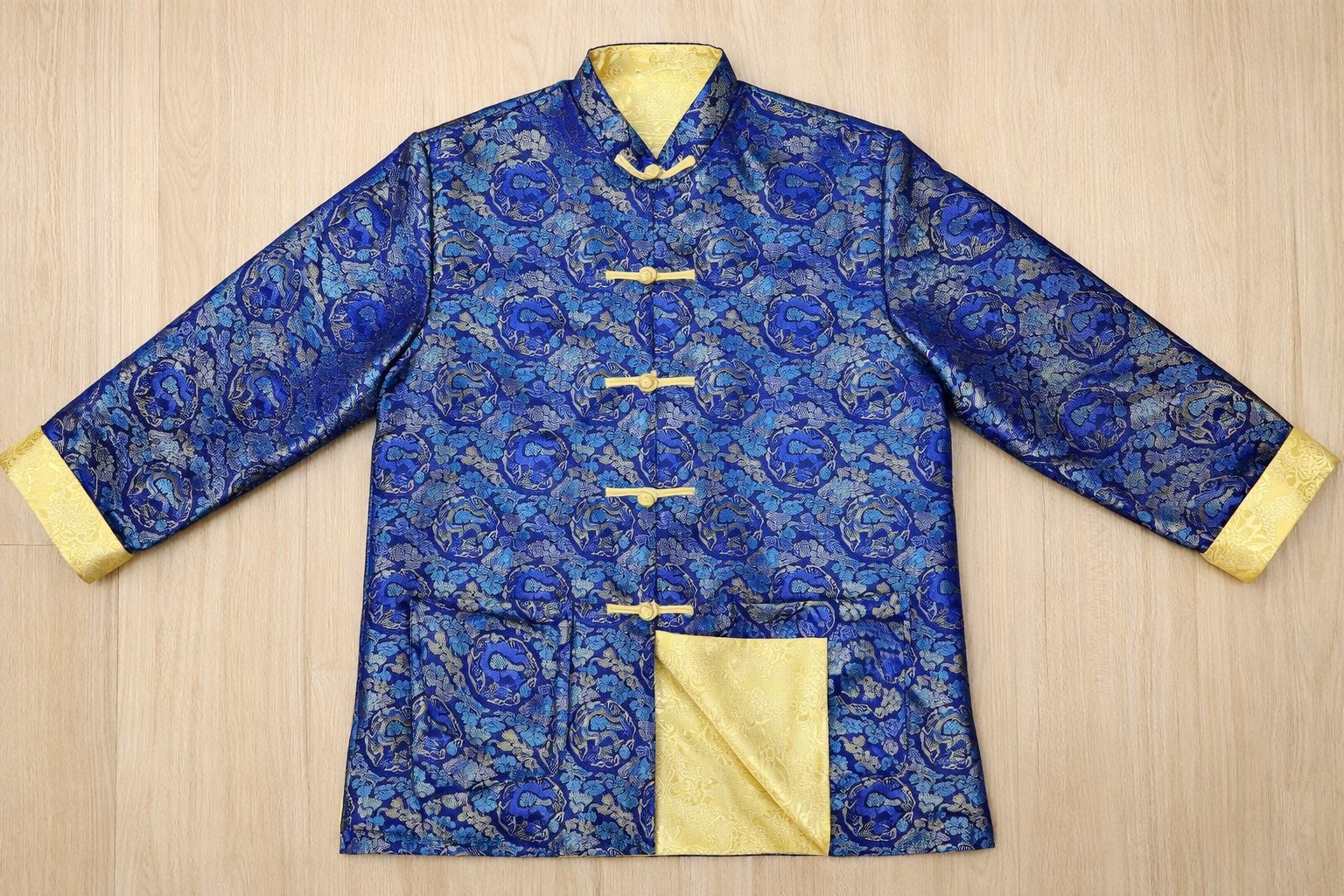 新款兒童新年衫｜兒童唐裝 立領盤扣 紅金藍金吉祥紋 唐裝外套 雙面可穿 新春童裝傳統拜年服 雙面唐服 中國風新年古裝上衣