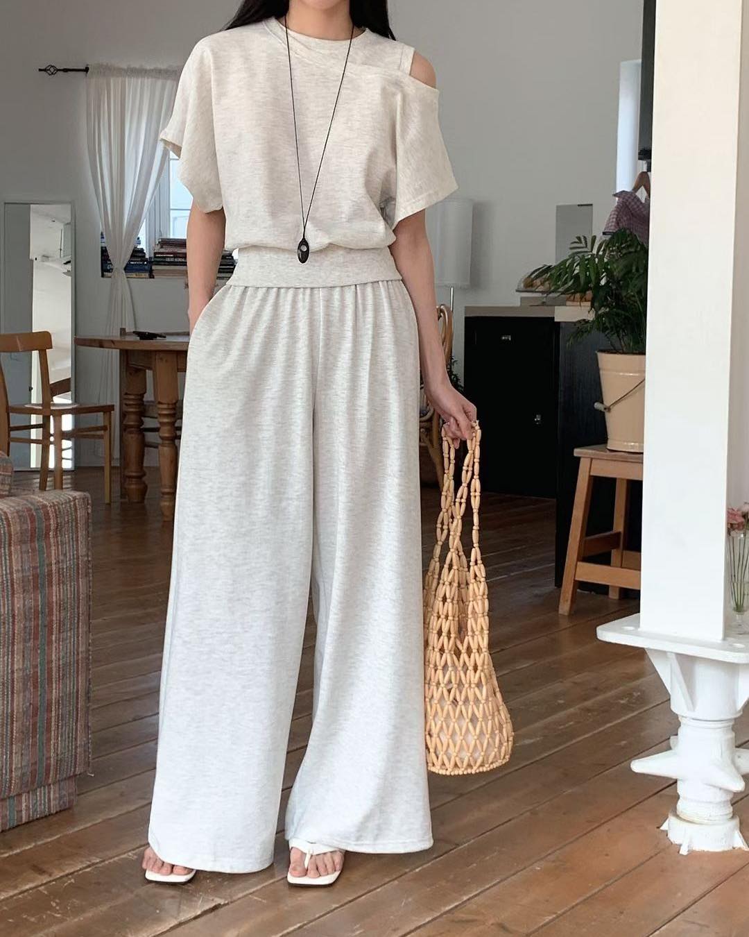 不對稱露肩長褲 Set