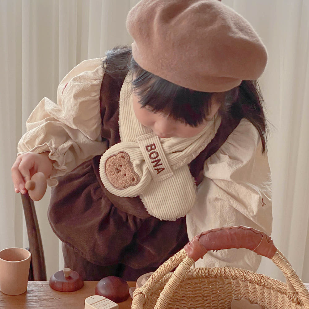 韓國手工名字刺繡訂製燈芯絨頸巾