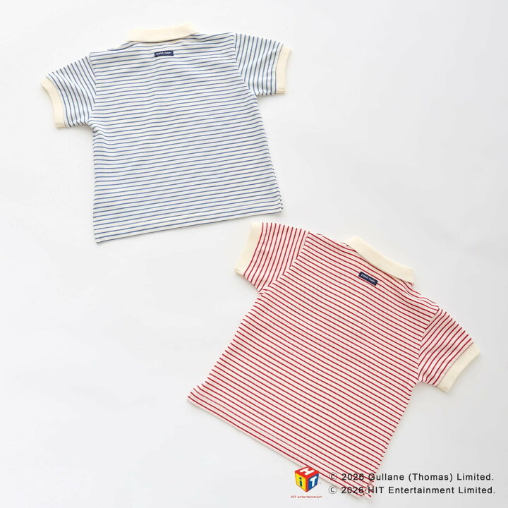 🇯🇵預訂 日本直送🇯🇵Petit Main x Thomas湯瑪士小火車系列兩色刺繡貼花條紋短袖企領上衣