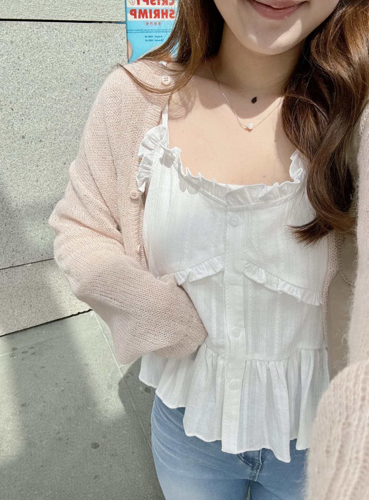 【日常甜美】荷葉邊拼接吊帶上衣