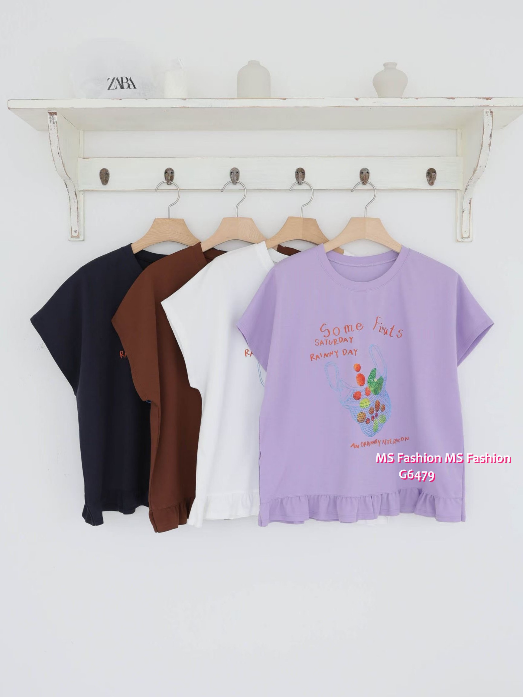 G6479 靚print ruffle腳top