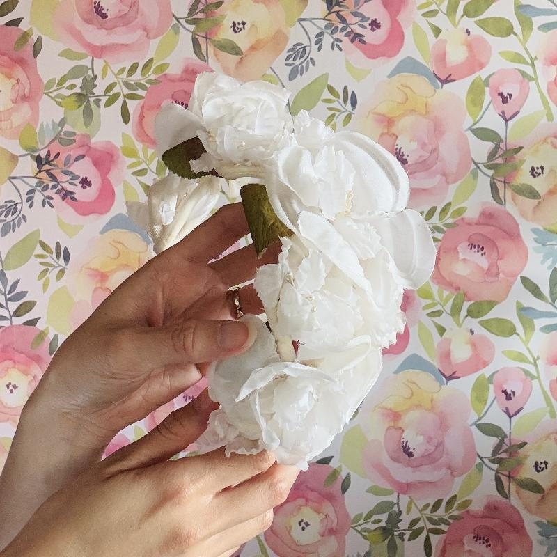 Preview - C.a. 1950-60s White Floral Headband / Vintage Bridal Headpiece(MT2130)