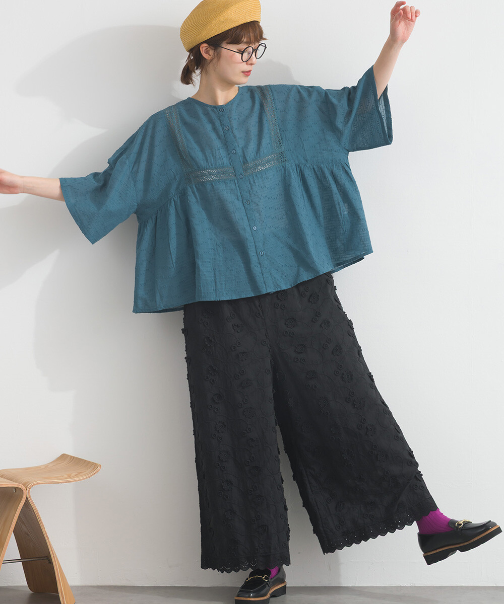 LP - 方形蕾絲紋理襯衫 (藍色)