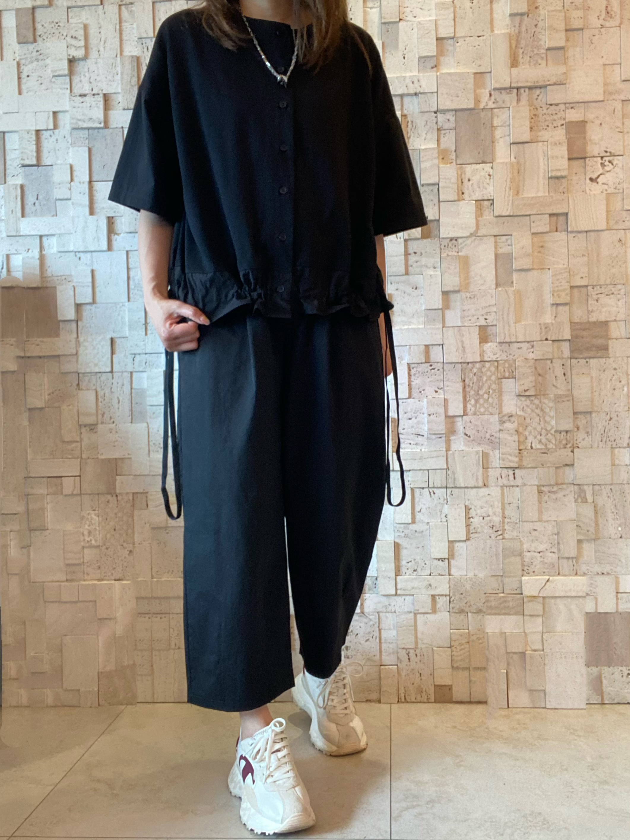 #2083 棉拼棉布抽繩Top 🖤