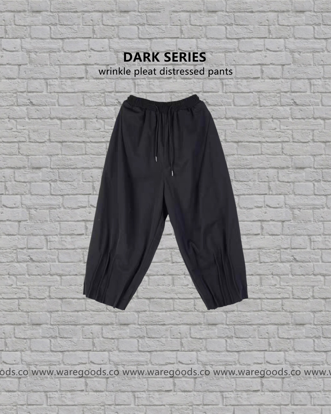 W086暗黑皺摺披邊褲腳9分褲