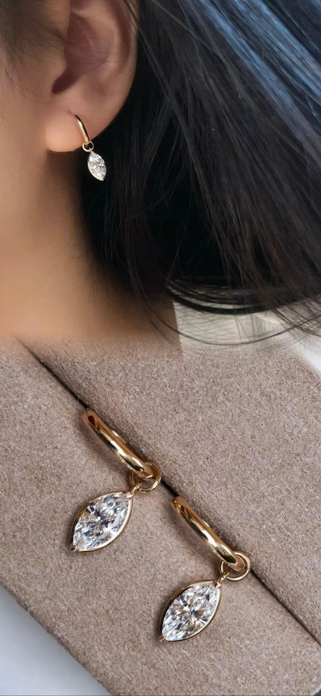 18K培育鑽石耳圈