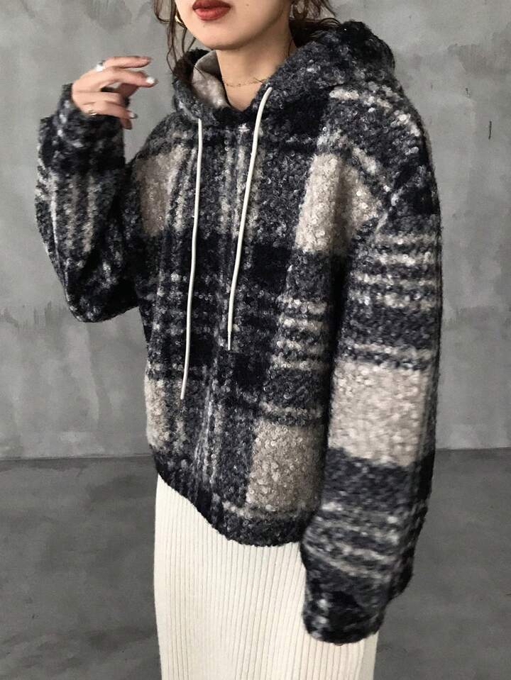 時尚格子連帽上衣