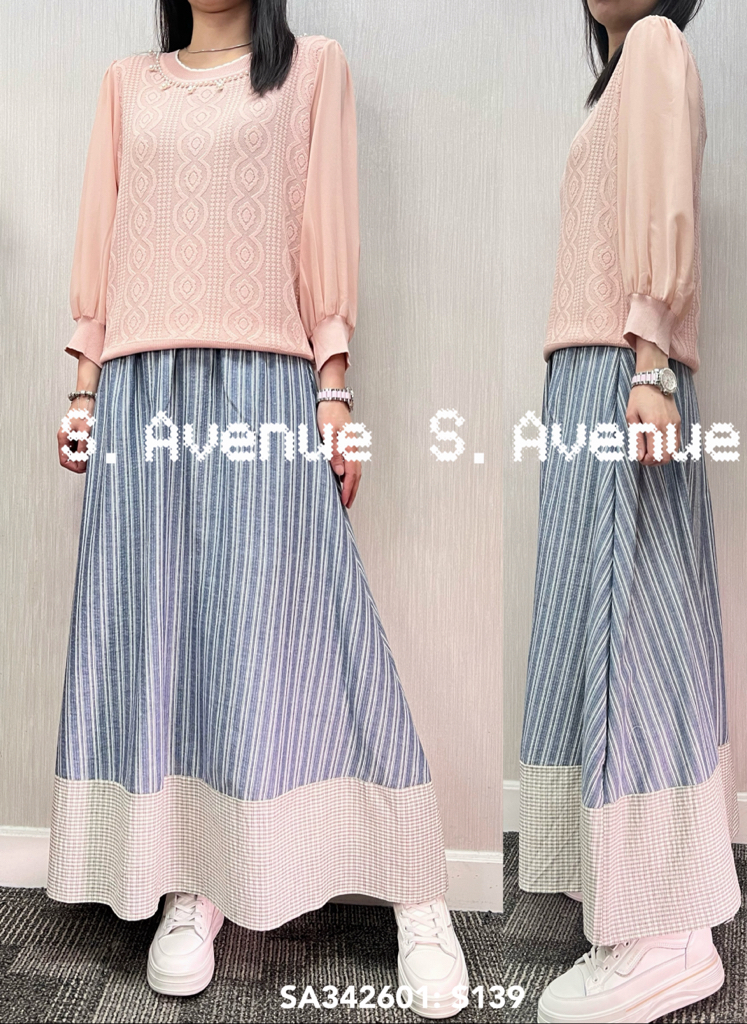 SA342601: 中袖領有珠袖雪紡線top