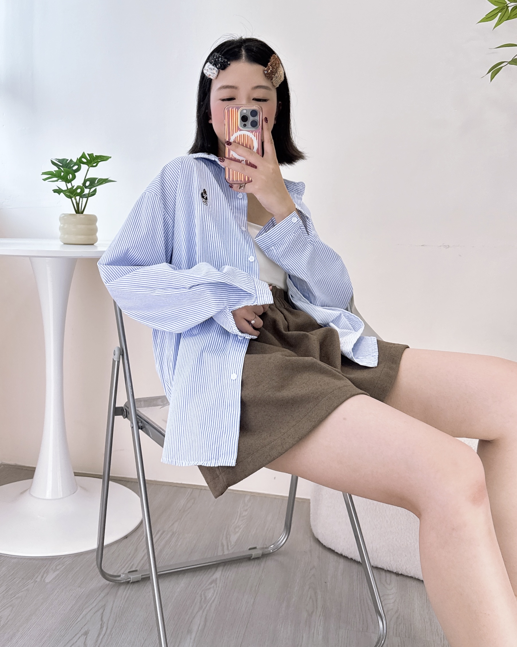 棉布條子恤衫上衣/外套 2色