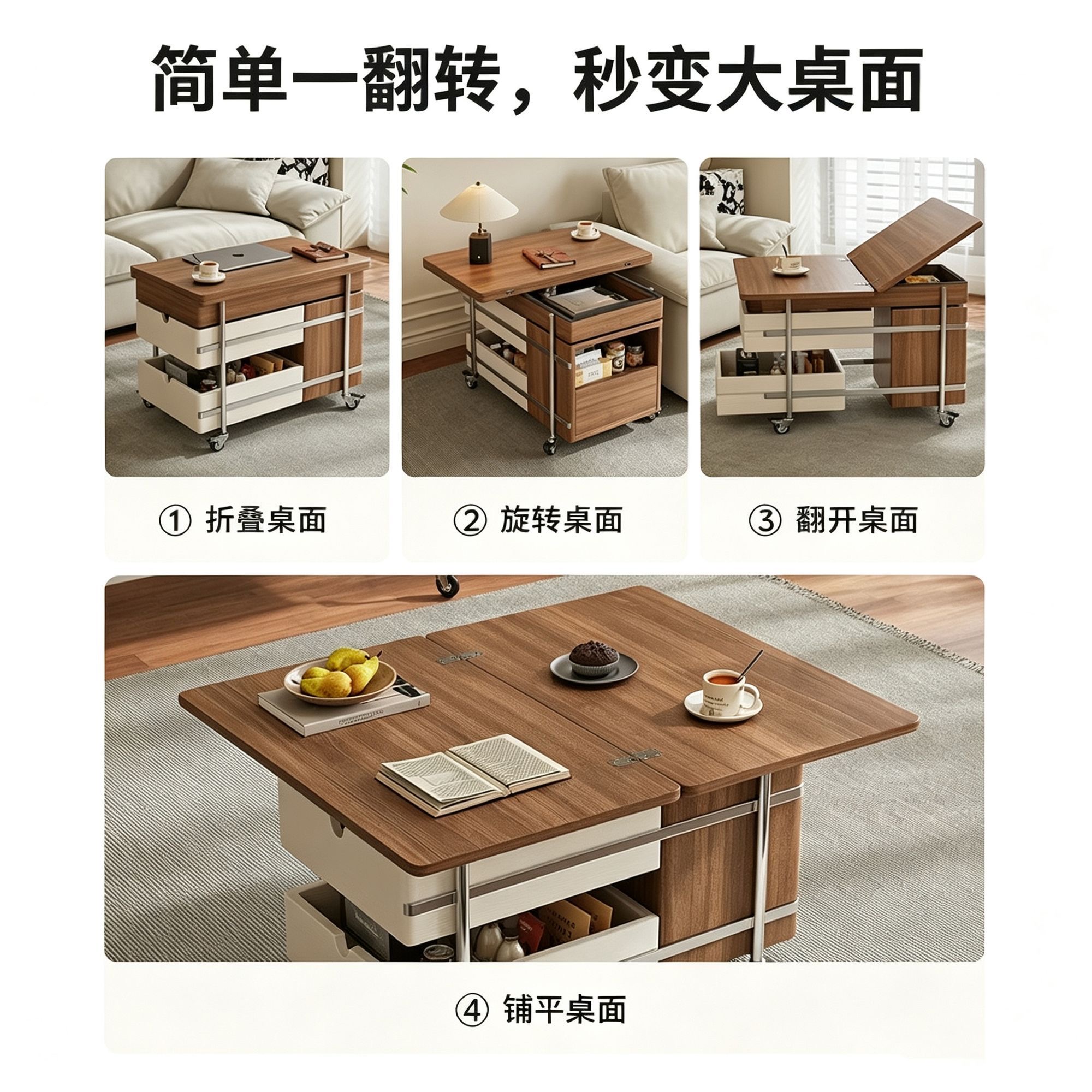 可移動邊幾家用小戶型客廳沙發折疊升降茶幾多功能實木邊櫃小推車side table