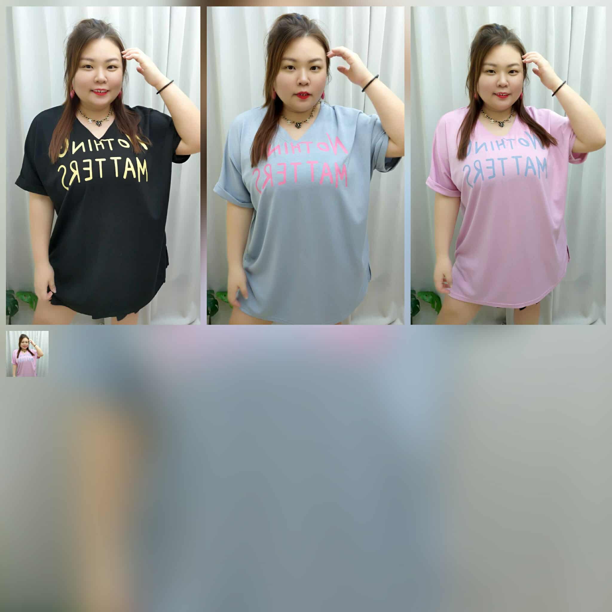 TW#6028 NOTHING MATTER V领褶袖设计大T