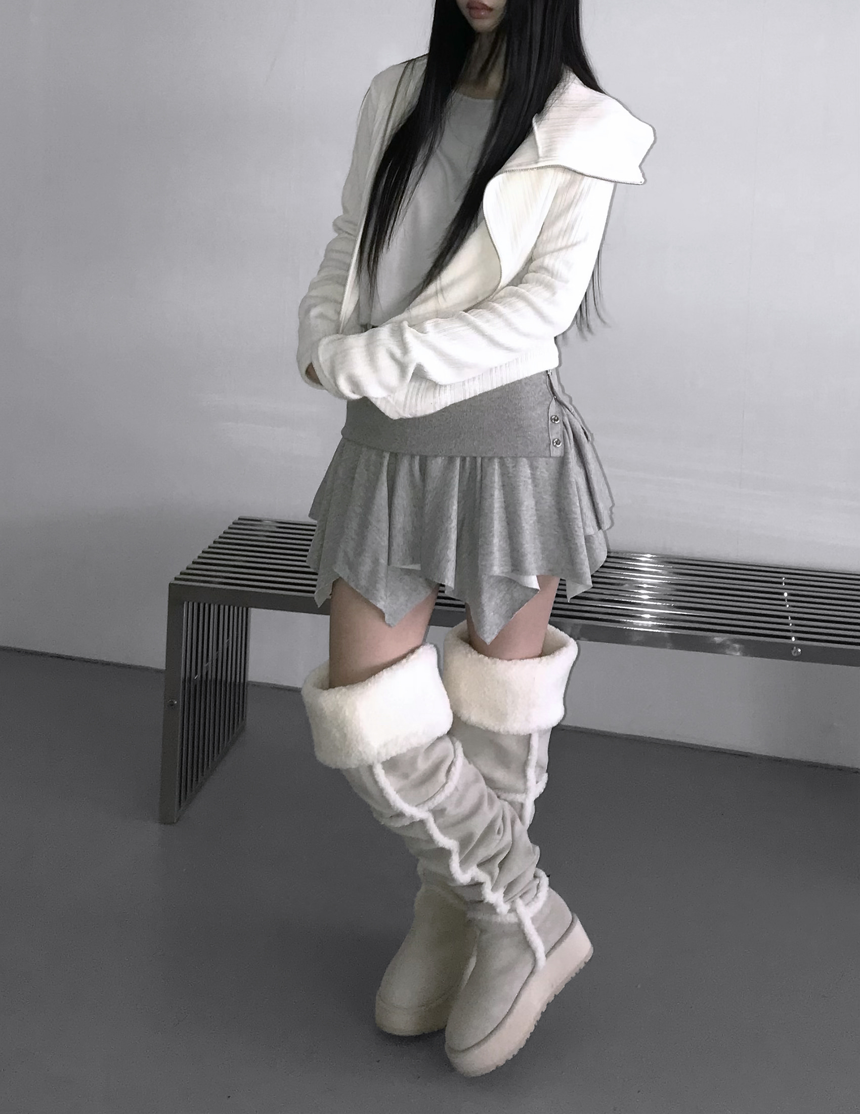 Asymmetric Zip-Up Ribbed Jacket