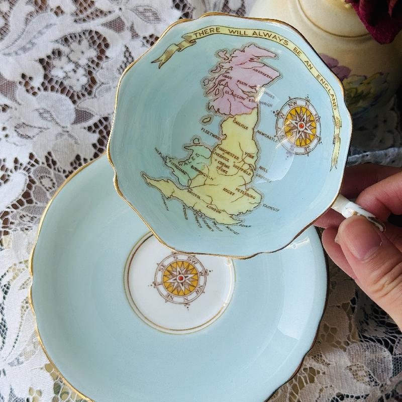 RARE！Paragon 1939 -1942 WW2 Patriotic Series "War of Britain" Great Britain Map Tea Set Duo（MT2133）