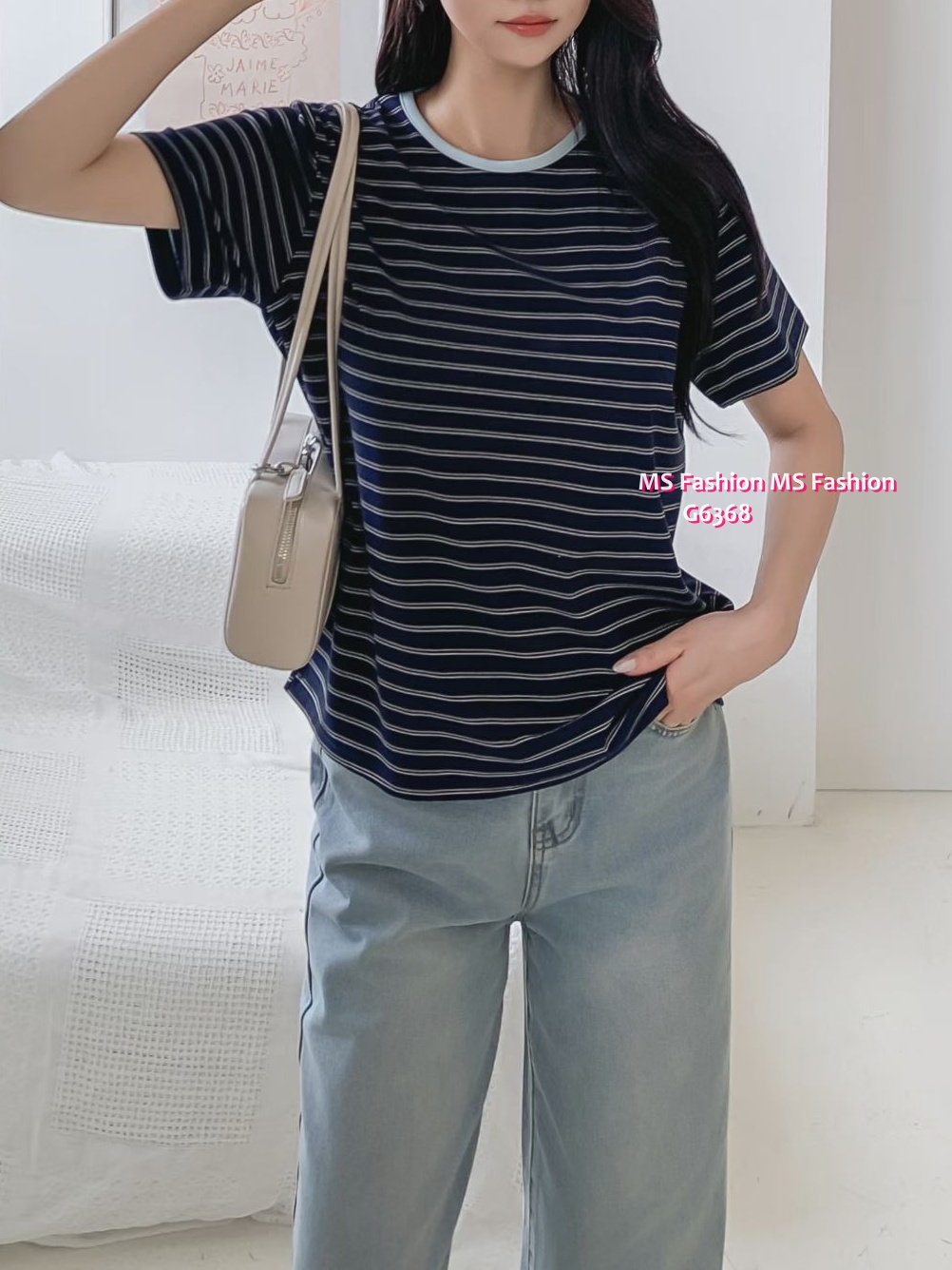 G6368 韓國🇰🇷拼色領橫間top
