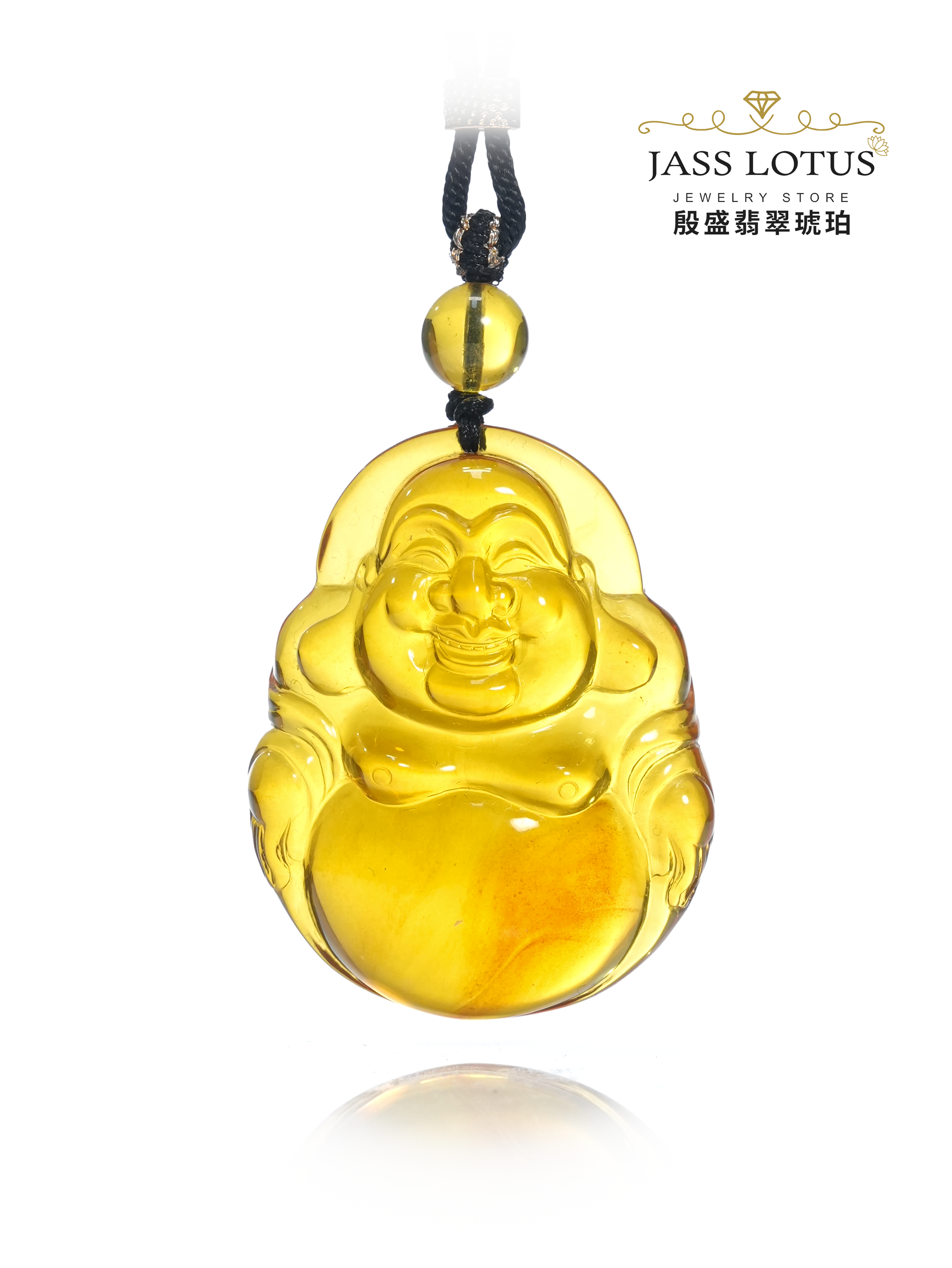 緬甸天然琥珀高藍珀笑佛吊墜