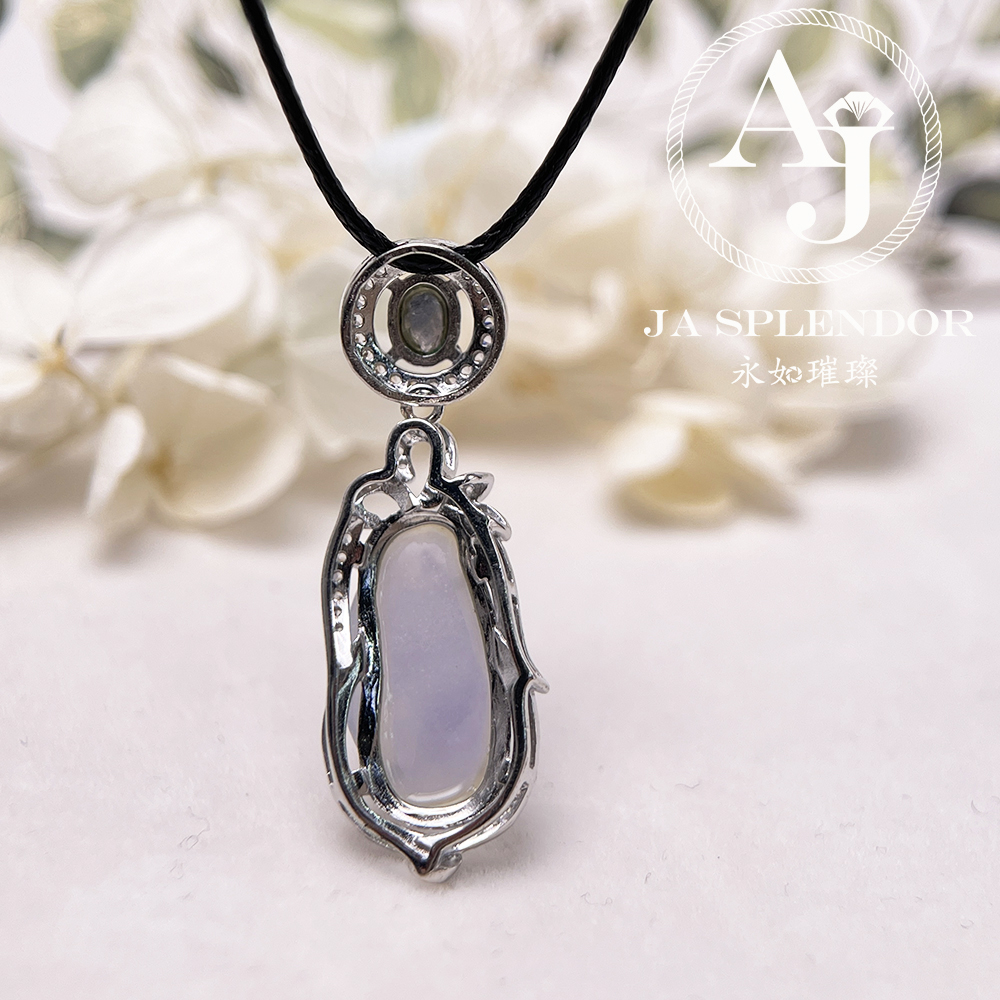 JNS-50 天然翡翠A 冰種紫羅蘭隨型綠色頂珠吊墜