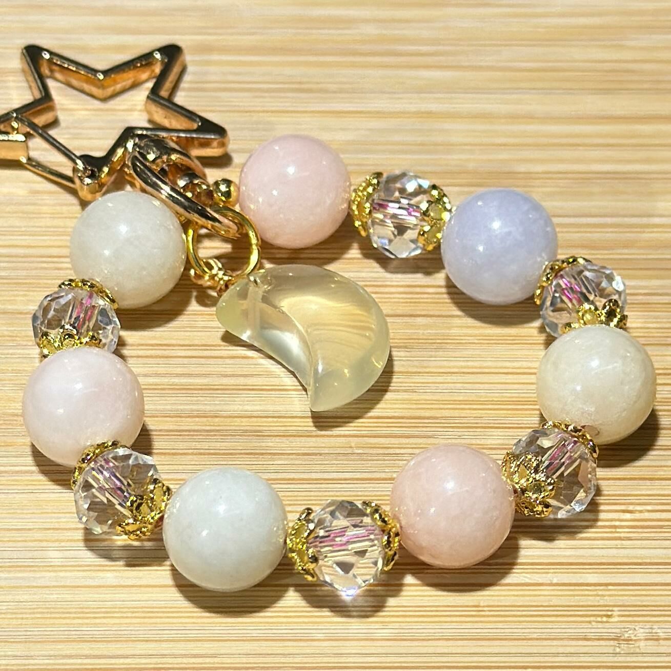 摩根石、黃水晶月亮、白水晶  配 金色星星扣掛飾
