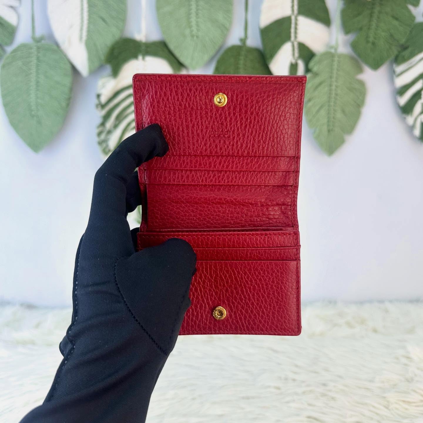 GUCCI 🤍PRE OWNED Marmont Card Case Wallet 紅色金扣短銀包 全套有盒❤️ 