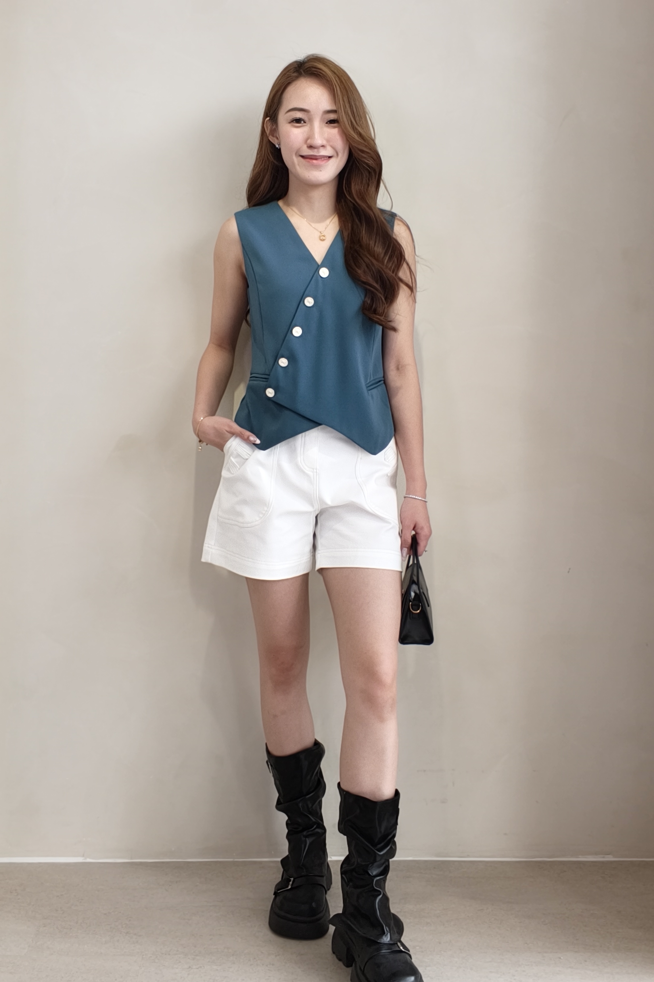 210603 Asymmetric Button Tailored Vest Top