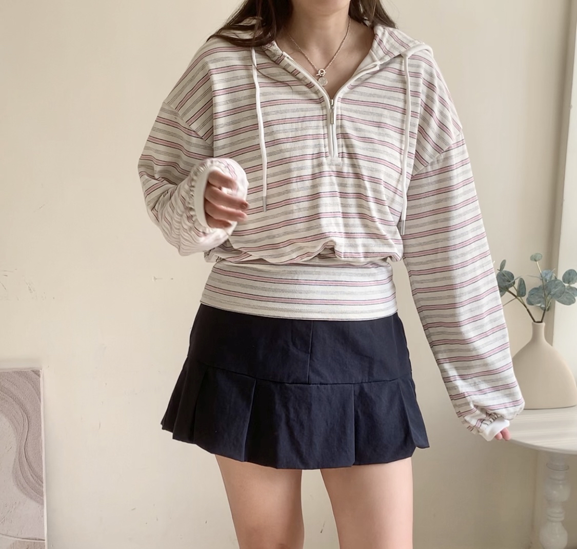 現貨》 KR 橫間有帽棉料Top -粉間